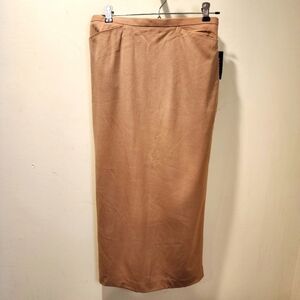 Petite Sophisticated tan  wool classic midi pencil skirt wool split back…